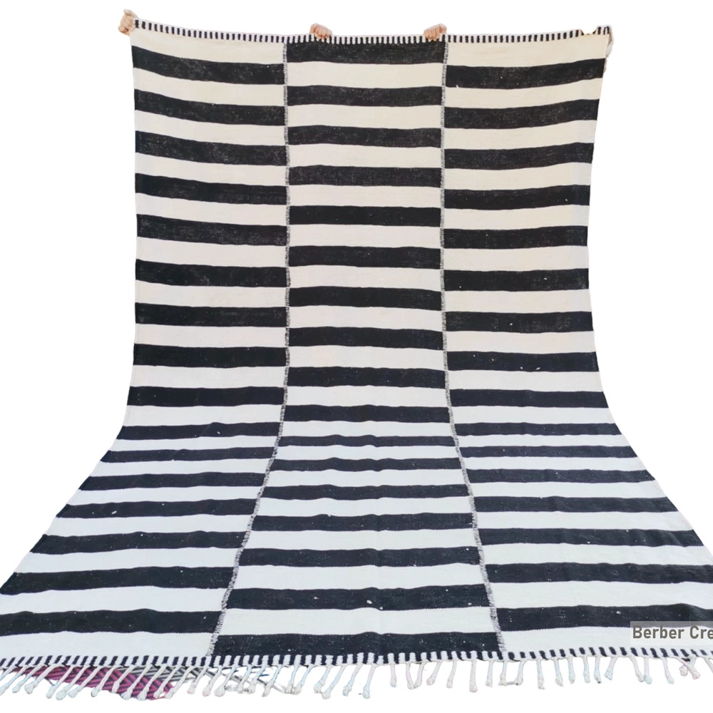 moroccan kilim wool rug flatweave black and white