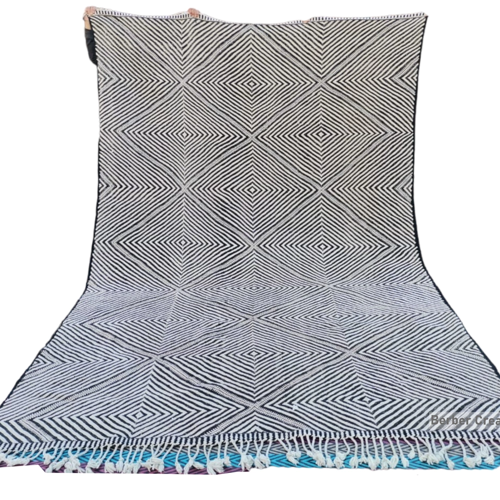 Moroccan kilim wool rug flatweave black and white