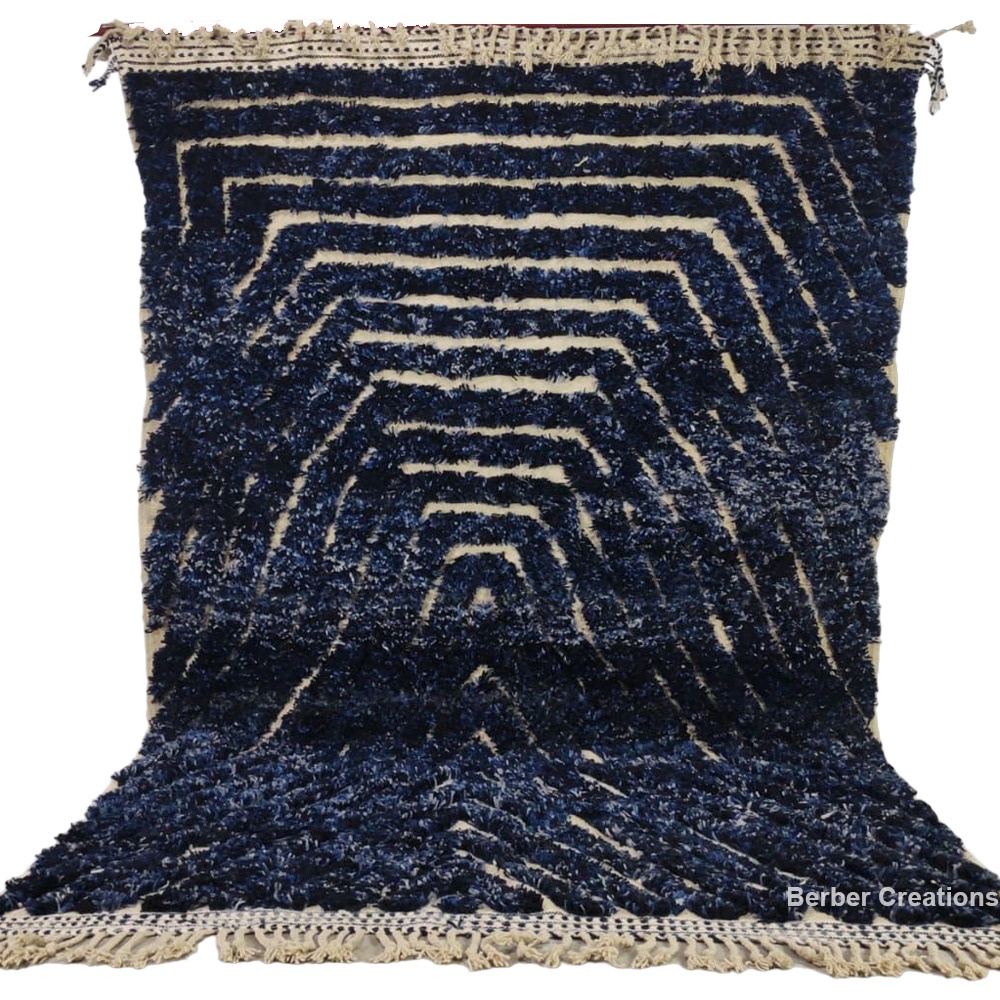 moroccan textured wool rug navy blue