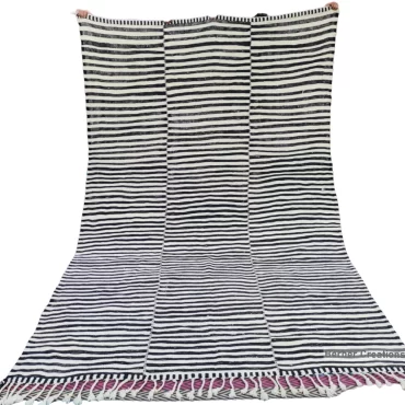 Moroccan Striped Kilim Rug Black and White KR00016