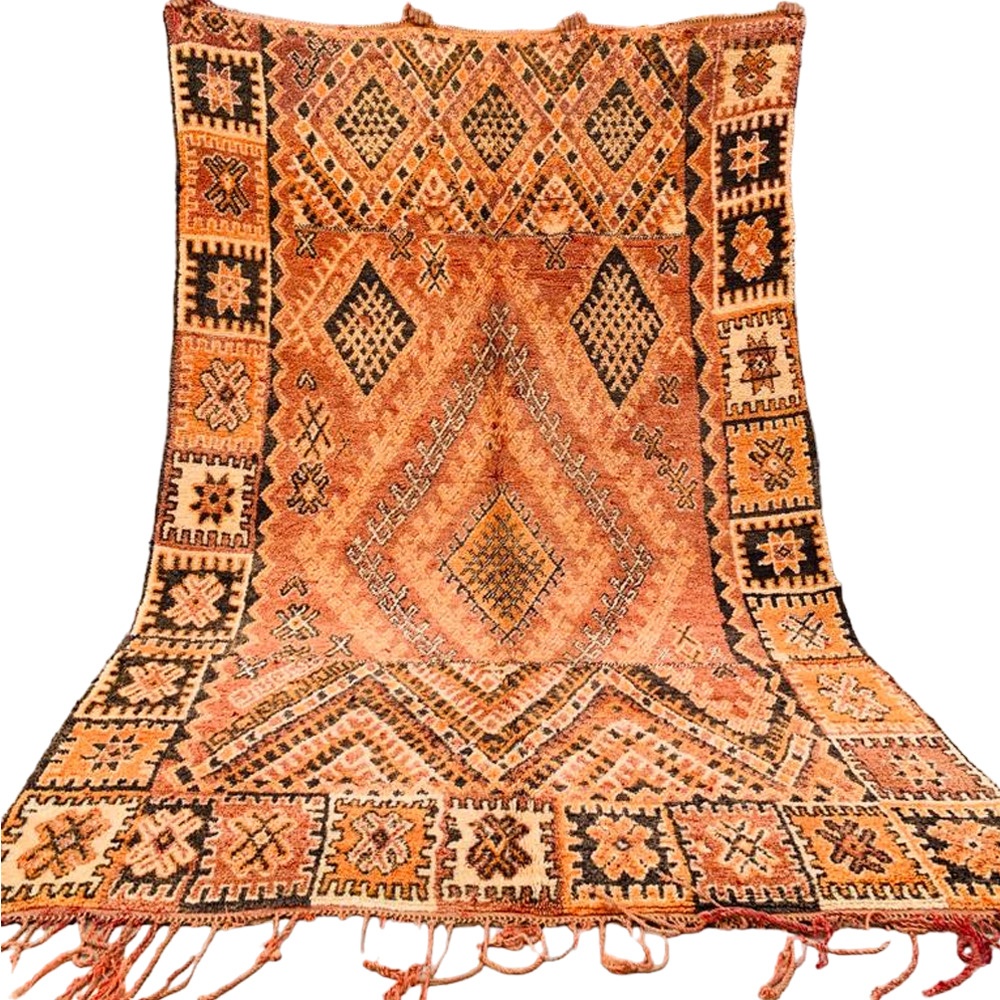 vintage handmade moroccan wool rug peach