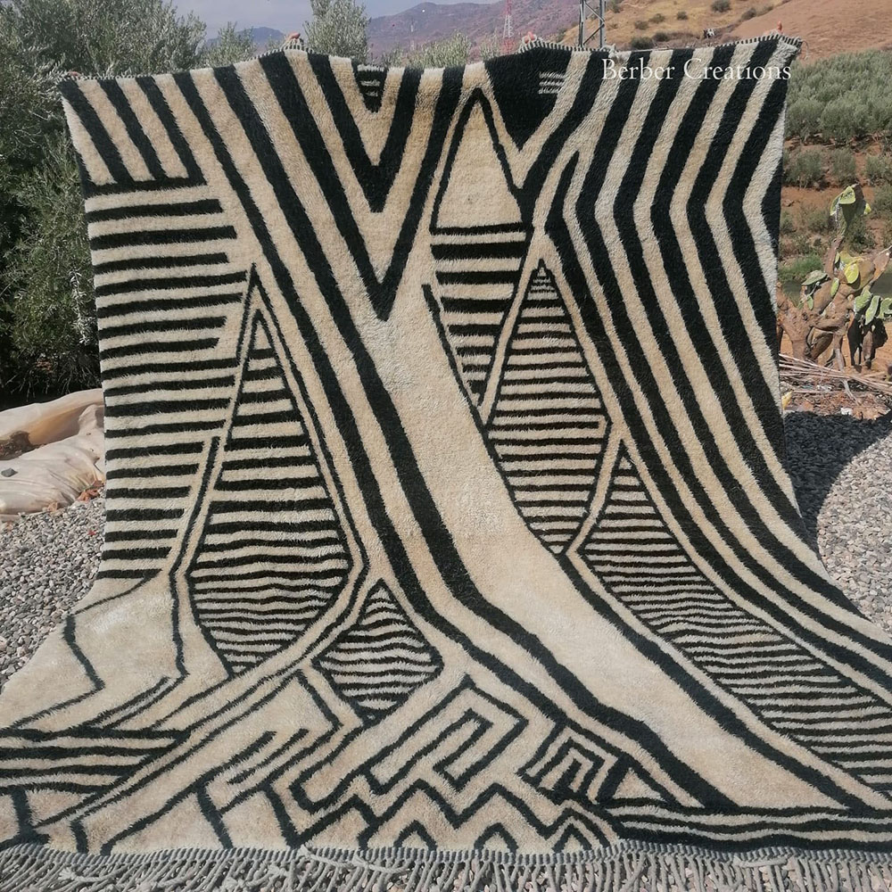 moroccan handwoven zebra wool rug black and white