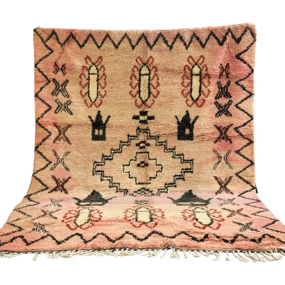 Vintage moroccan boujaad berber wool rug faded pink