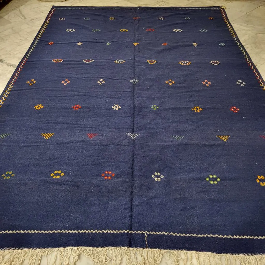 handmade flatweave wool rug blue taznakht style details 2