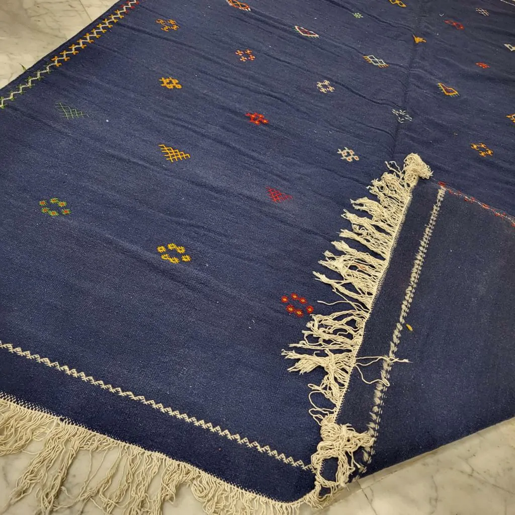handmade flatweave wool rug blue taznakht style details 1