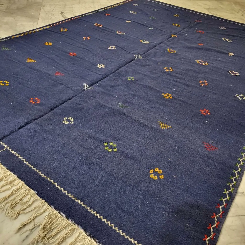 handmade flatweave wool rug blue taznakht style details 7