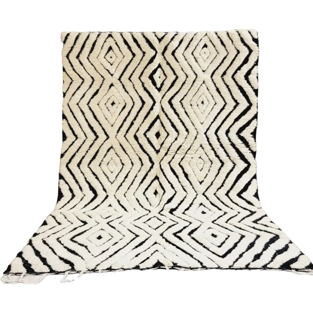 handmade shag moroccan beni ourain wool rug black and white