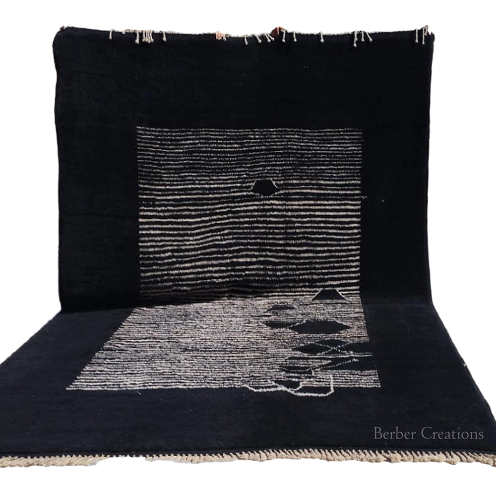 Minimalist moroccan berber rug black