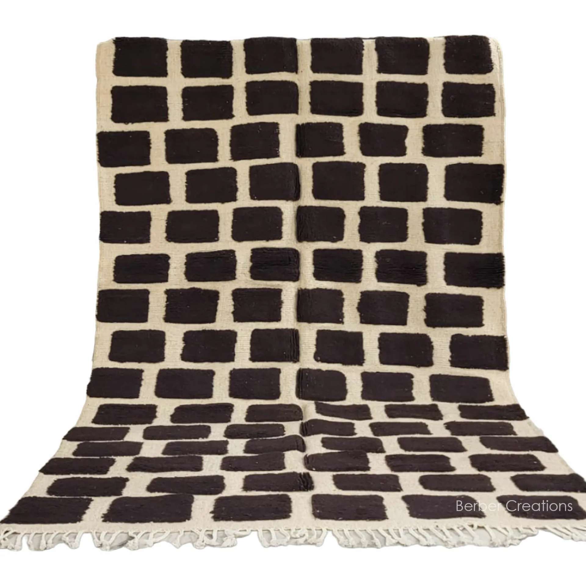 shag handmade moroccan beni ourain wool rug black and white