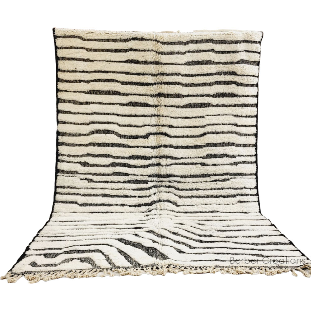 shag moroccan beni ourain wool rug black white zebra design