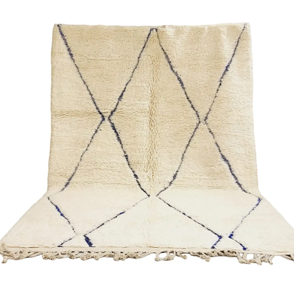 shag moroccan beni ourain wool rug cream and blue - berber creations