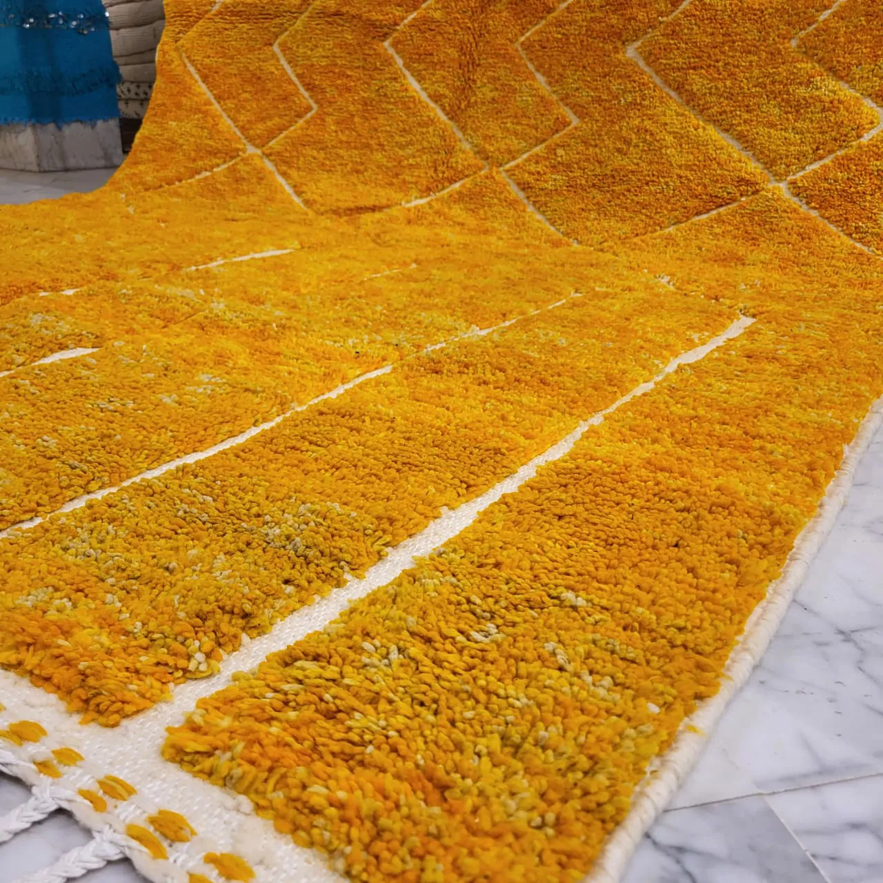 Shag Moroccan Beni Ourain Wool Rug Yellow 7'x11' - Image 9