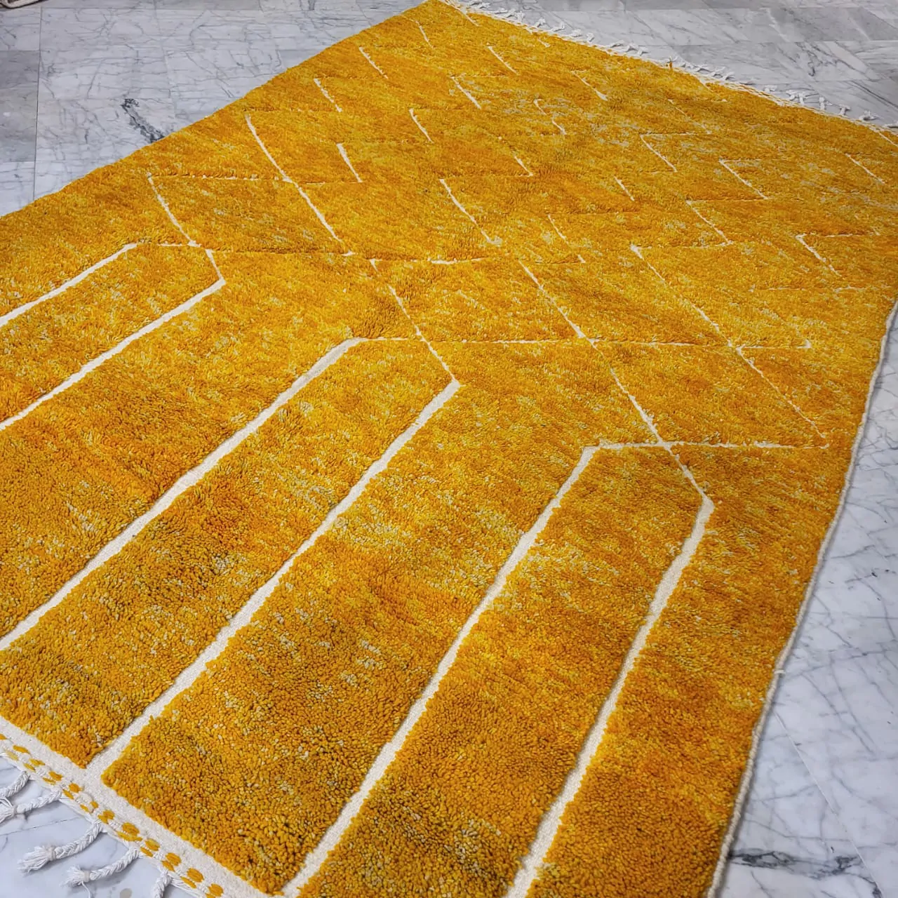 Shag Moroccan Beni Ourain Wool Rug Yellow 7'x11' - Image 10