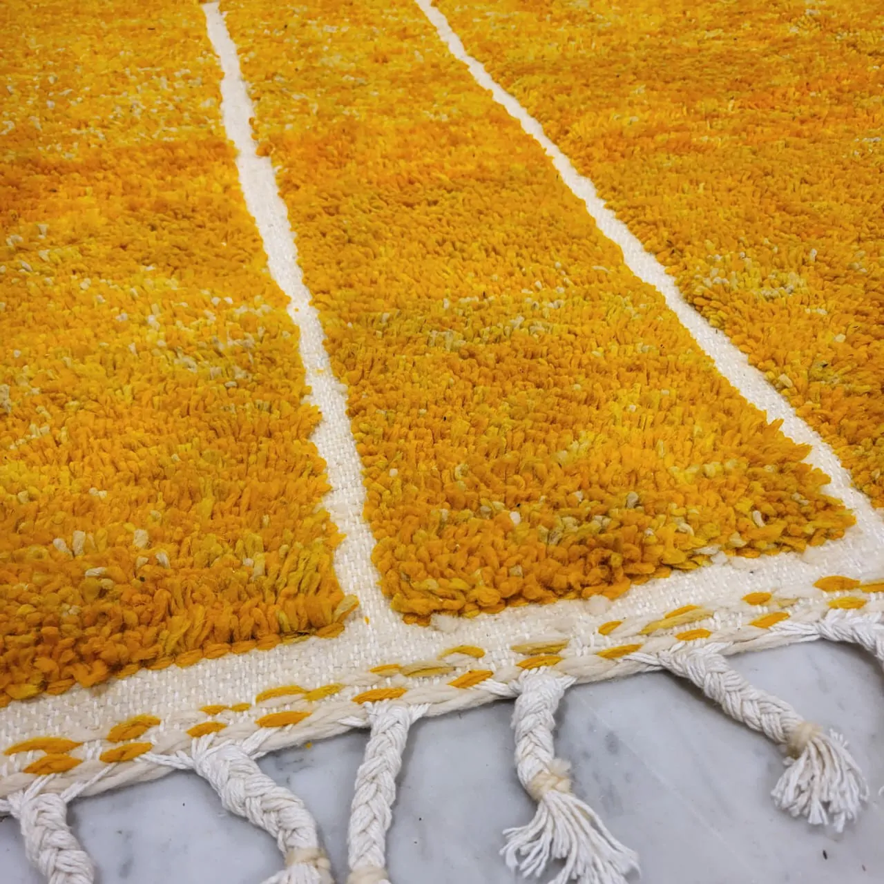 Shag Moroccan Beni Ourain Wool Rug Yellow 7'x11' - Image 11