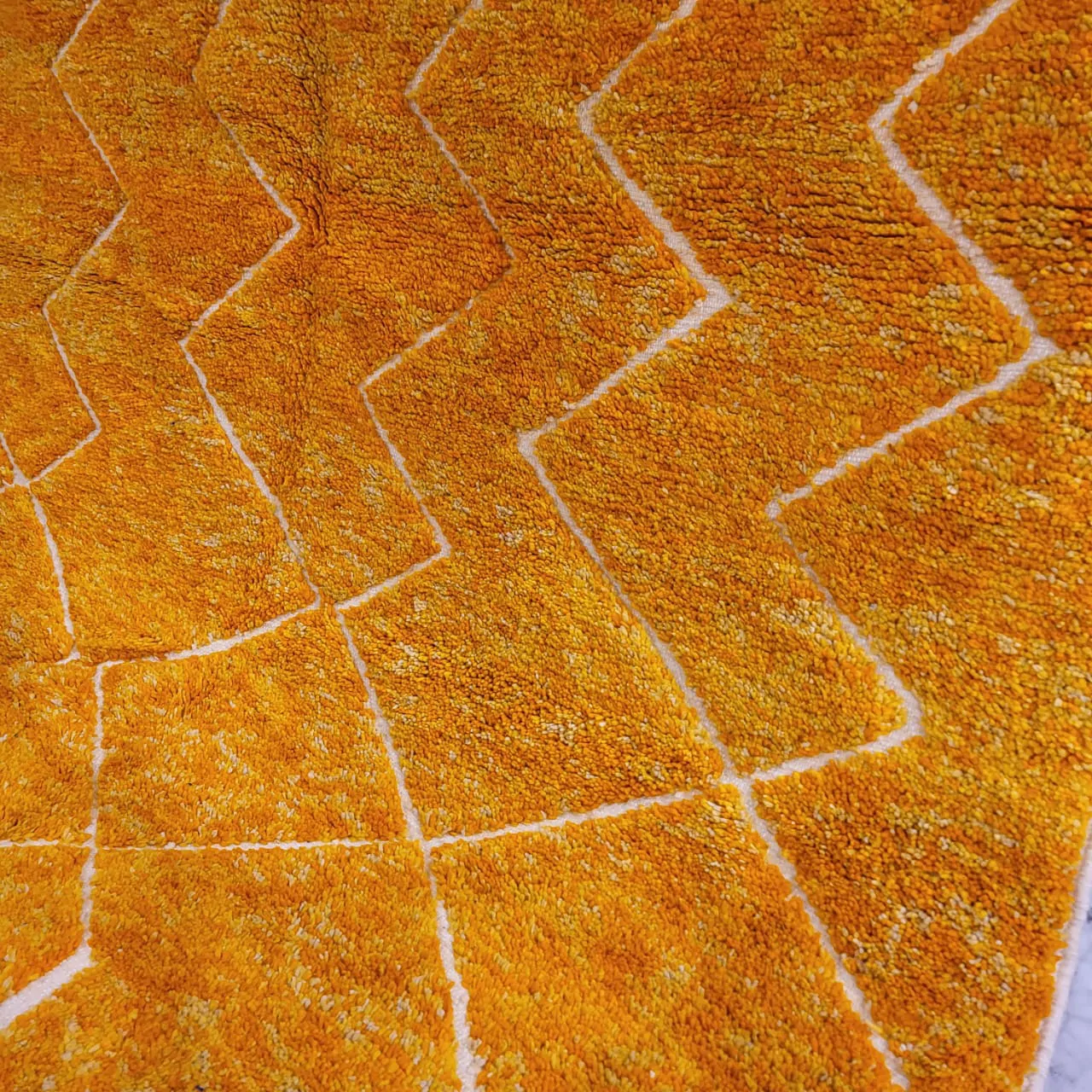 Shag Moroccan Beni Ourain Wool Rug Yellow 7'x11' - Image 12