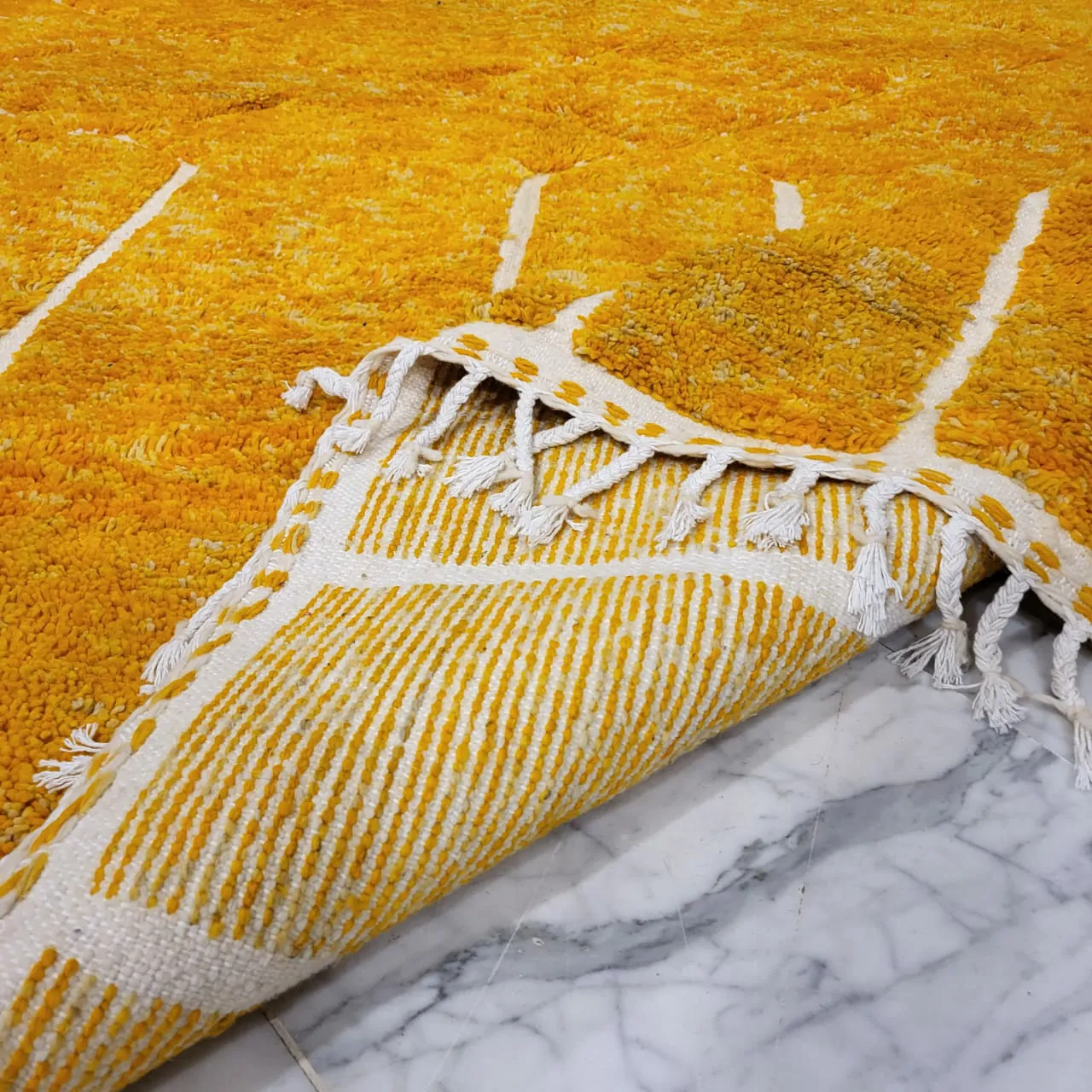 Shag Moroccan Beni Ourain Wool Rug Yellow 7'x11' - Image 3