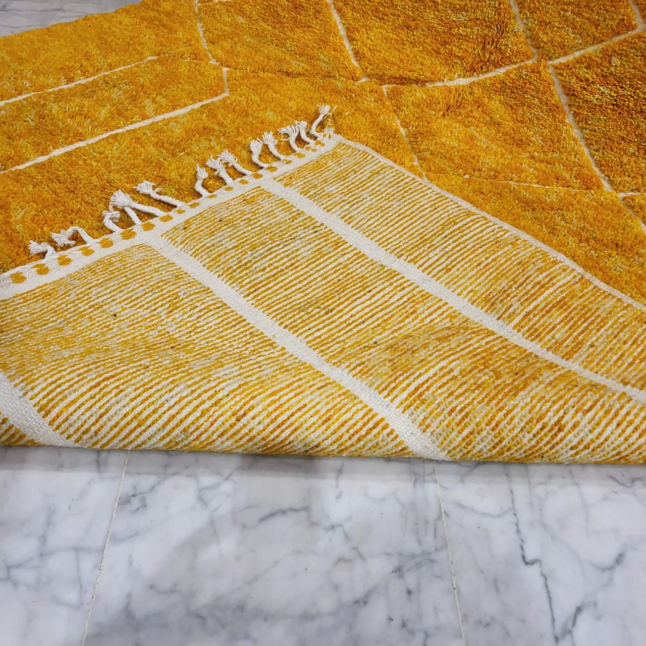 Shag Moroccan Beni Ourain Wool Rug Yellow 7'x11' - Image 6