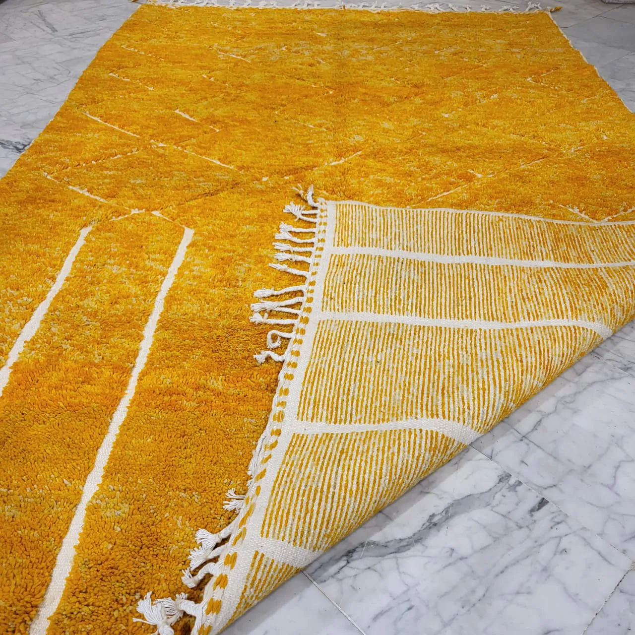 Shag Moroccan Beni Ourain Wool Rug Yellow 7'x11' - Image 8