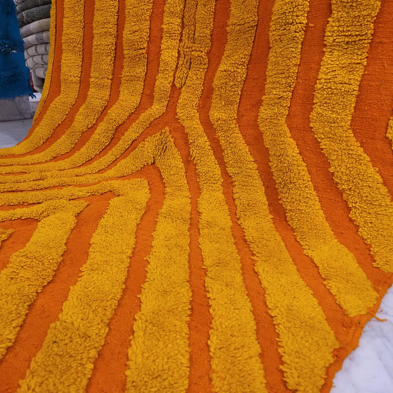 Shag Orange and Yellow Moroccan Wool Rug 7'x10' - Image 3