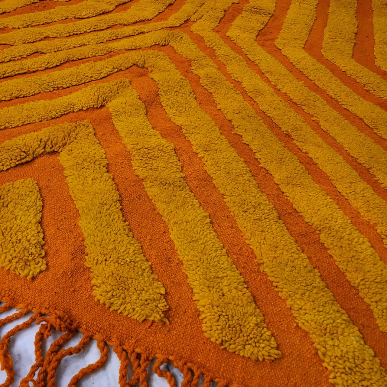 Shag Orange and Yellow Moroccan Wool Rug 7'x10' - Image 4