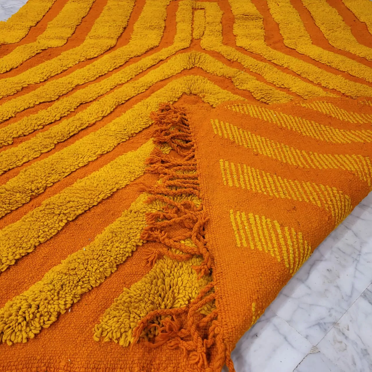 Shag Orange and Yellow Moroccan Wool Rug 7'x10' - Image 5