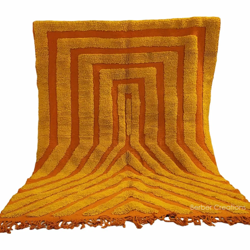 textured moroccan wool rug yellow and orange