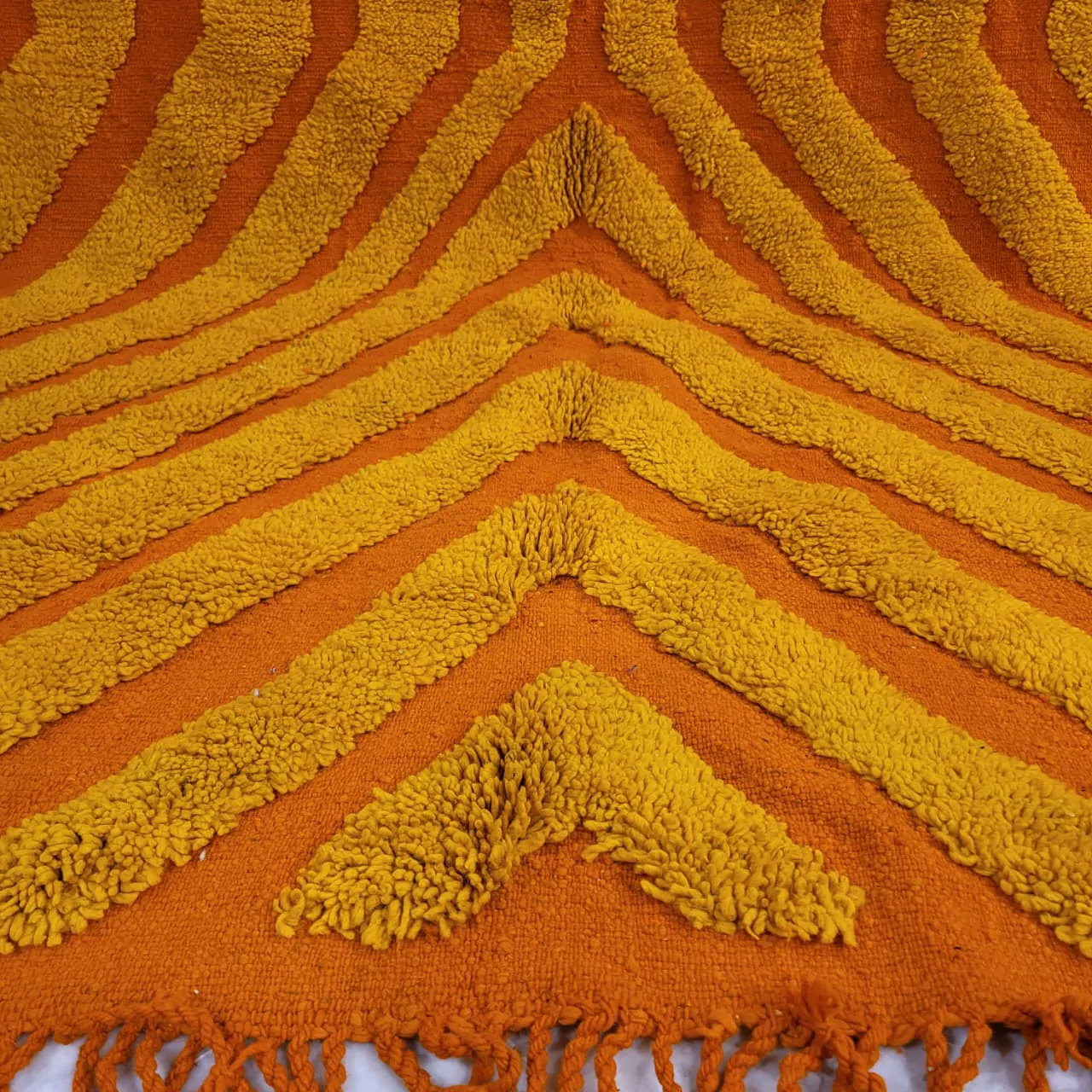 Shag Orange and Yellow Moroccan Wool Rug 7'x10' - Image 6