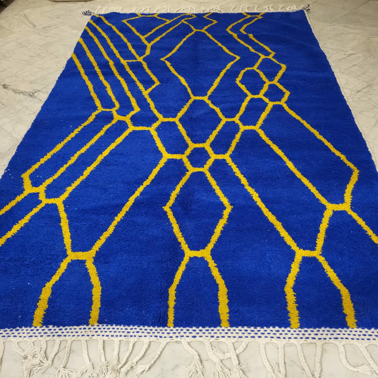 Shag Moroccan Beni Ourain Wool Rug Blue 7’x11′