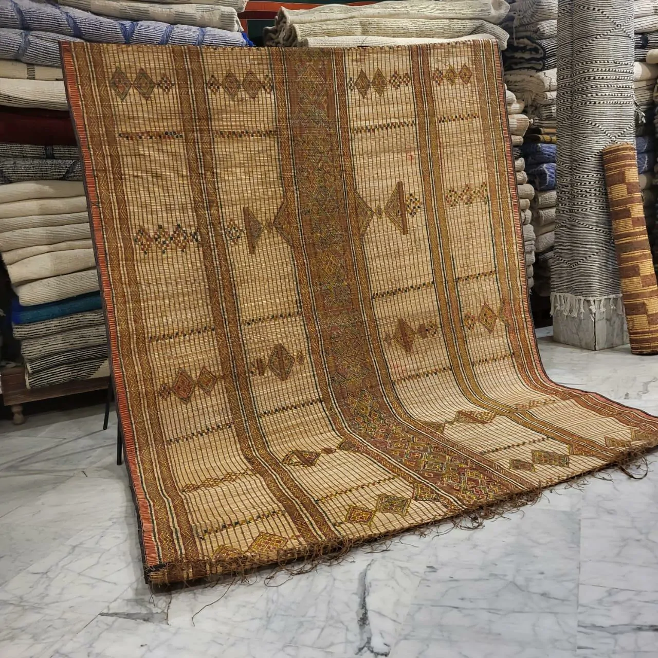 Tuareg Mat Tribal Vintage Mauritanian Rug 7'x9' - Image 7