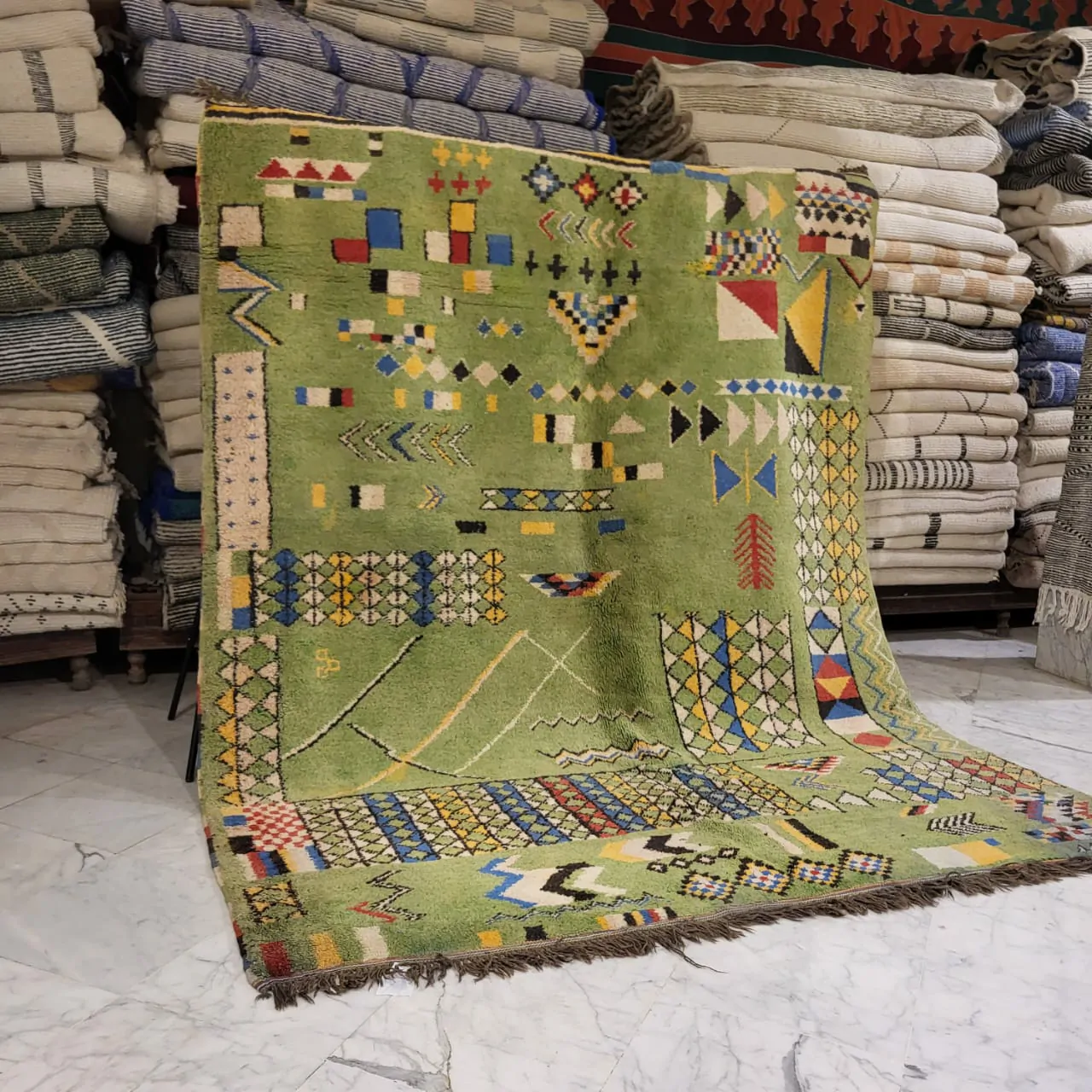 Vintage Moroccan Berber Rug Green 7’x9′