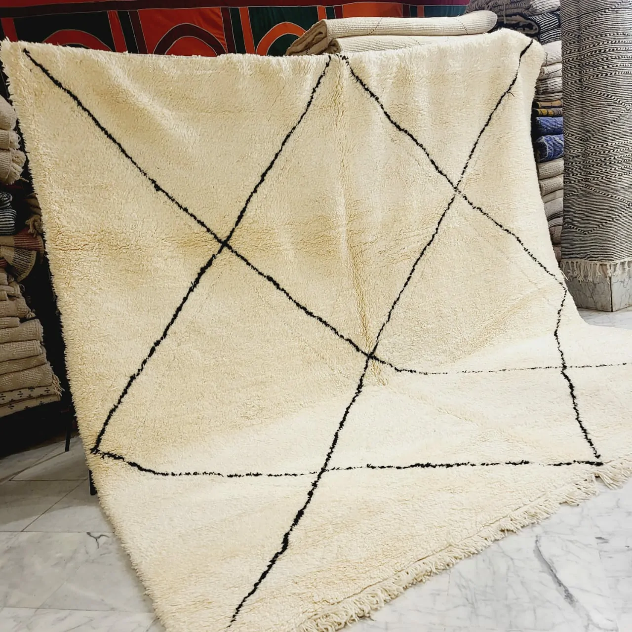 Shag Handmade Beni Ourain Rug Black Diamond Pattern 10'x10' - Image 3