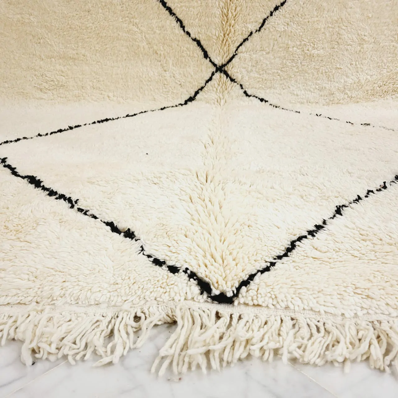 Shag Handmade Beni Ourain Rug Black Diamond Pattern 10'x10' - Image 4