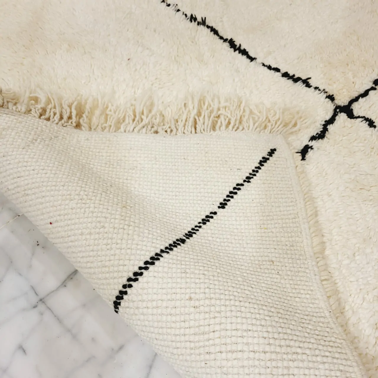 Shag Handmade Beni Ourain Rug Black Diamond Pattern 10’x10′