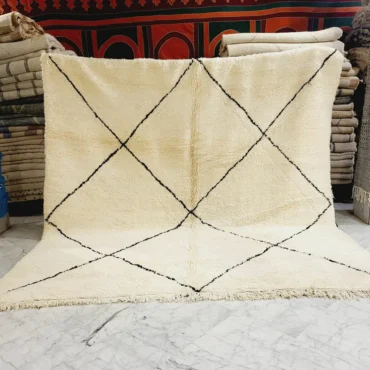 Shag Handmade Beni Ourain Rug Black Diamond Pattern 10’x10′