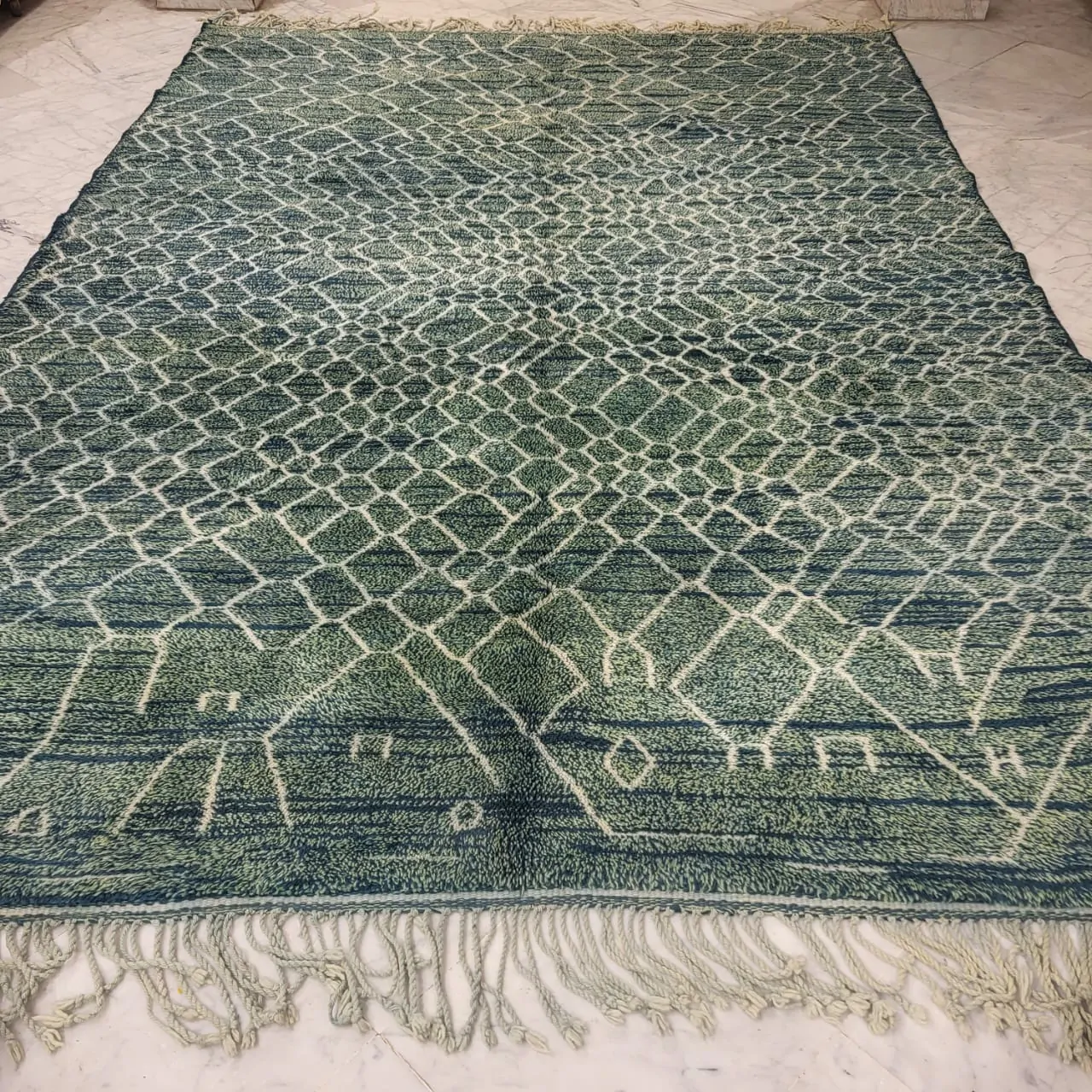 contemporary green moroccan berber wool rug details 8