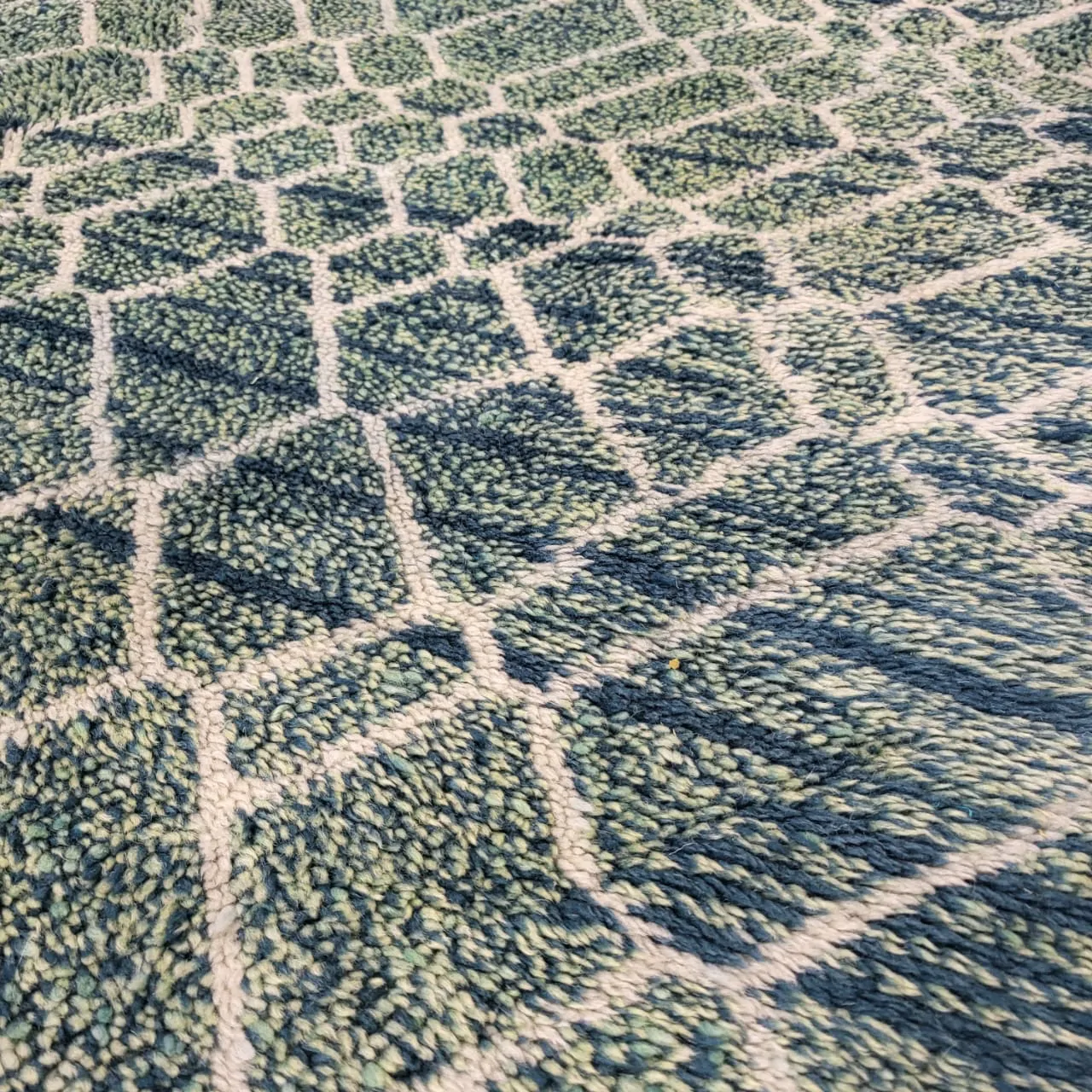 contemporary green moroccan berber wool rug details 6