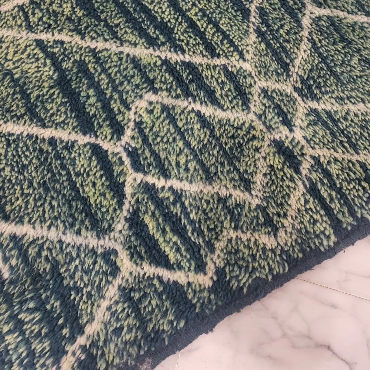 contemporary green moroccan berber wool rug details 5