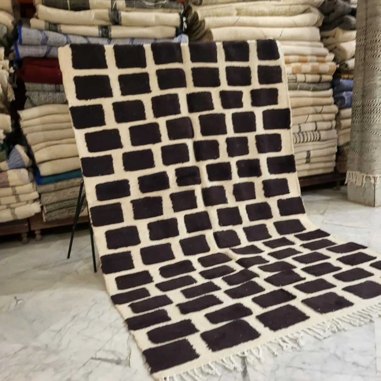 Shag Black and White Moroccan Wool Rug 6'x9' - Image 12