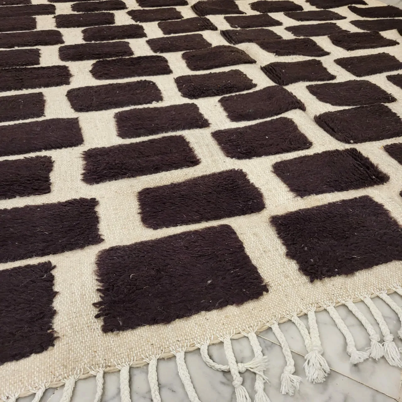 Shag Black and White Moroccan Wool Rug 6'x9' - Image 13