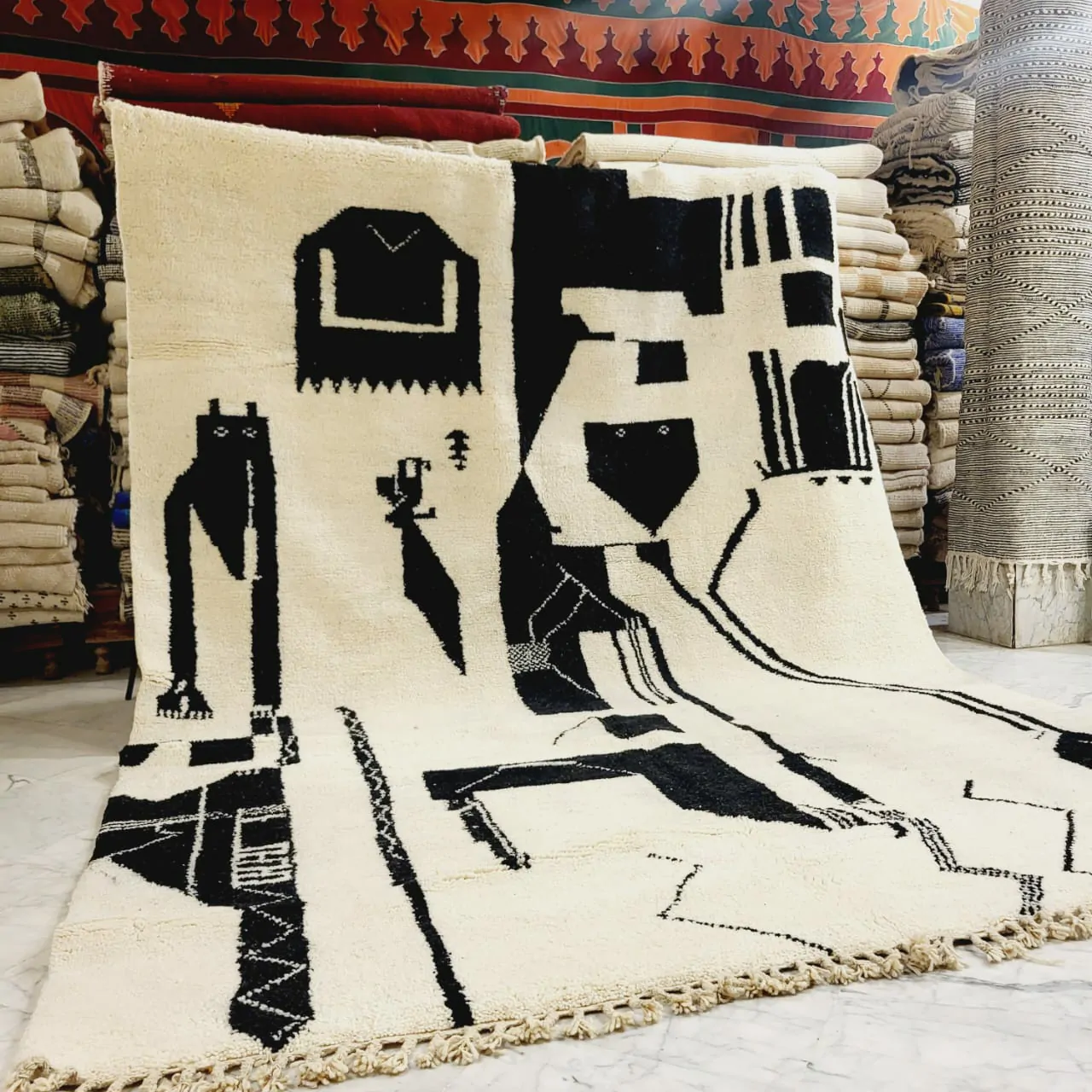 Shag Handmade Beni Ourain Rug 8'x12' - Abstract Pattern - Image 11