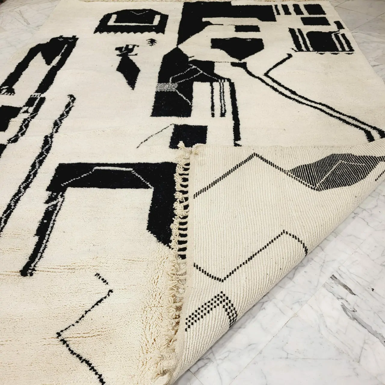 Shag Handmade Beni Ourain Rug 8'x12' - Abstract Pattern - Image 9