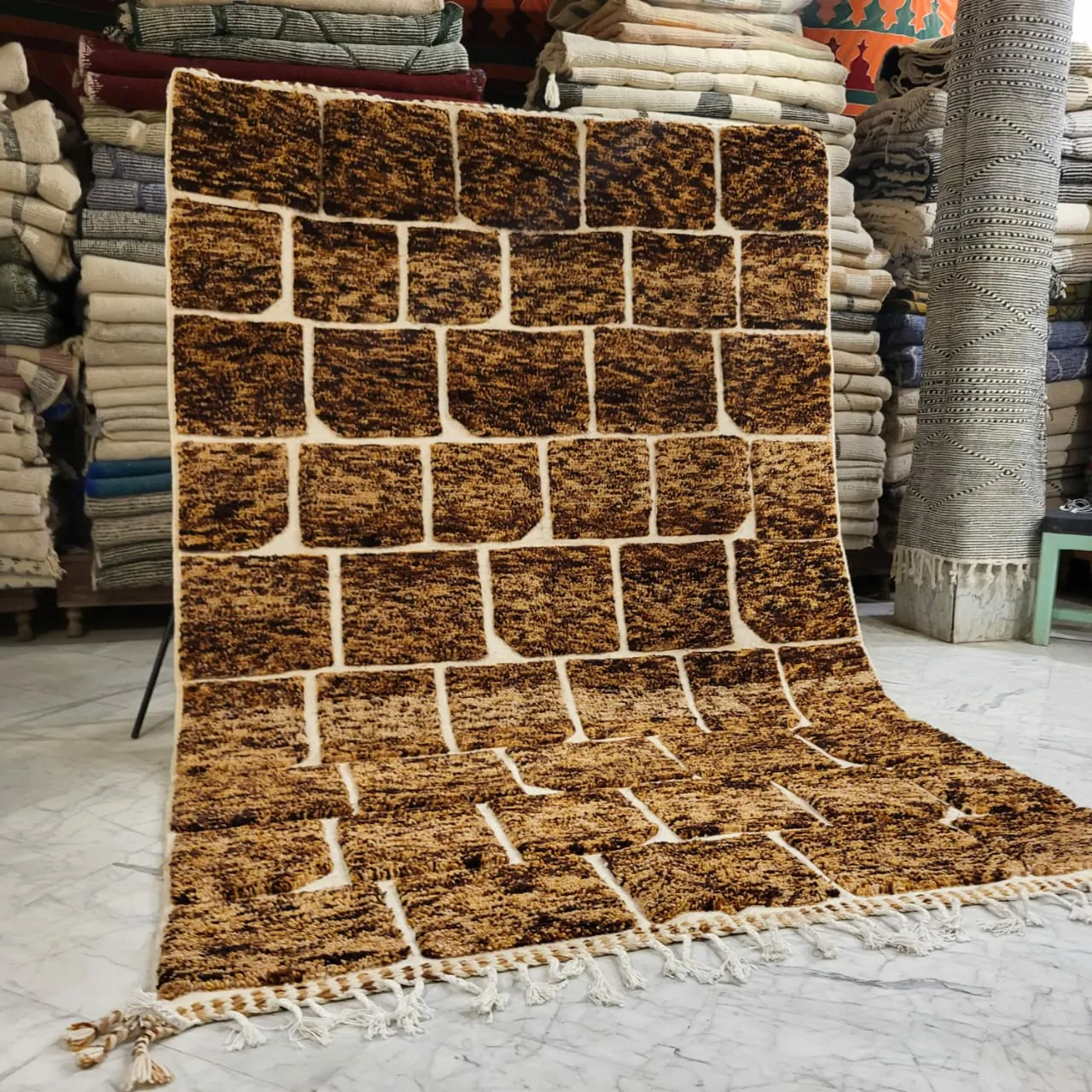 Shag Moroccan Beni Ourain Wool Rug Brown 7'x10' - Image 7