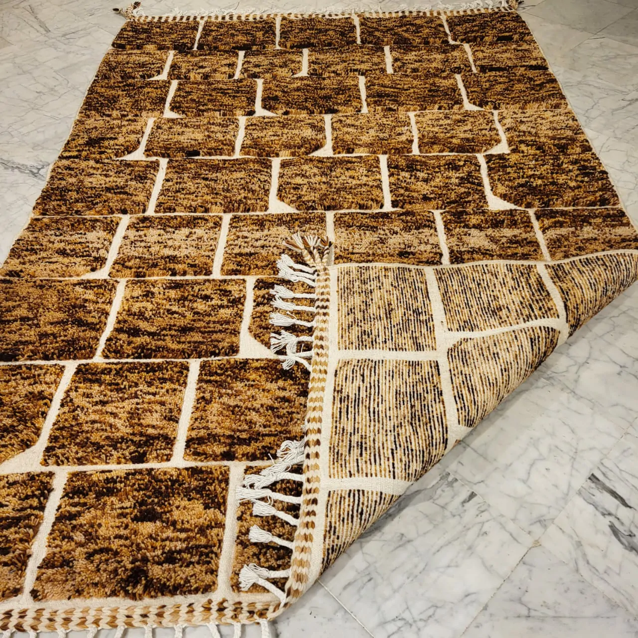 Shag Moroccan Beni Ourain Wool Rug Brown 7'x10' - Image 8