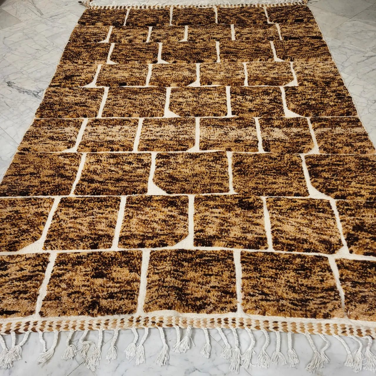 Shag Moroccan Beni Ourain Wool Rug Brown 7'x10' - Image 9
