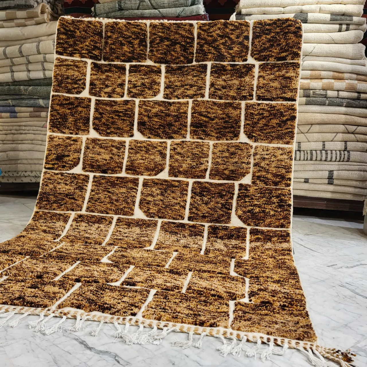 Shag Moroccan Beni Ourain Wool Rug Brown 7'x10' - Image 10