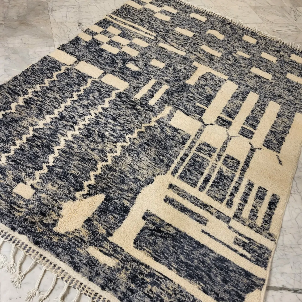 Shag Moroccan Beni Ourain Wool Rug Gray 7'x10' - Image 7