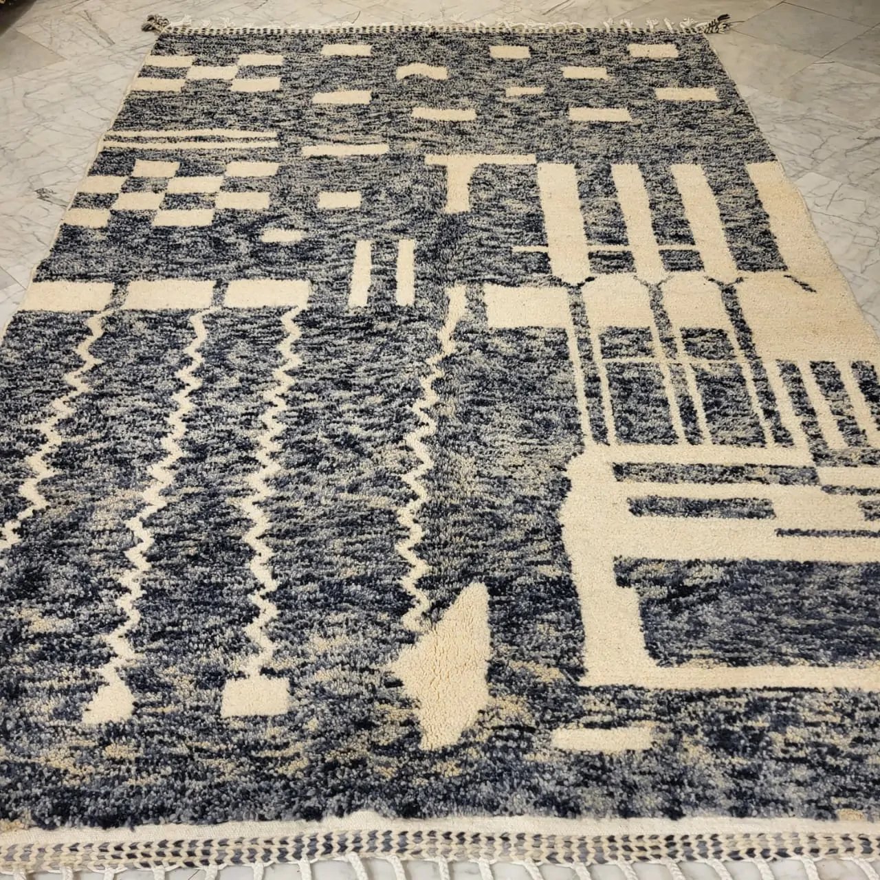 Shag Moroccan Beni Ourain Wool Rug Gray 7'x10' - Image 9