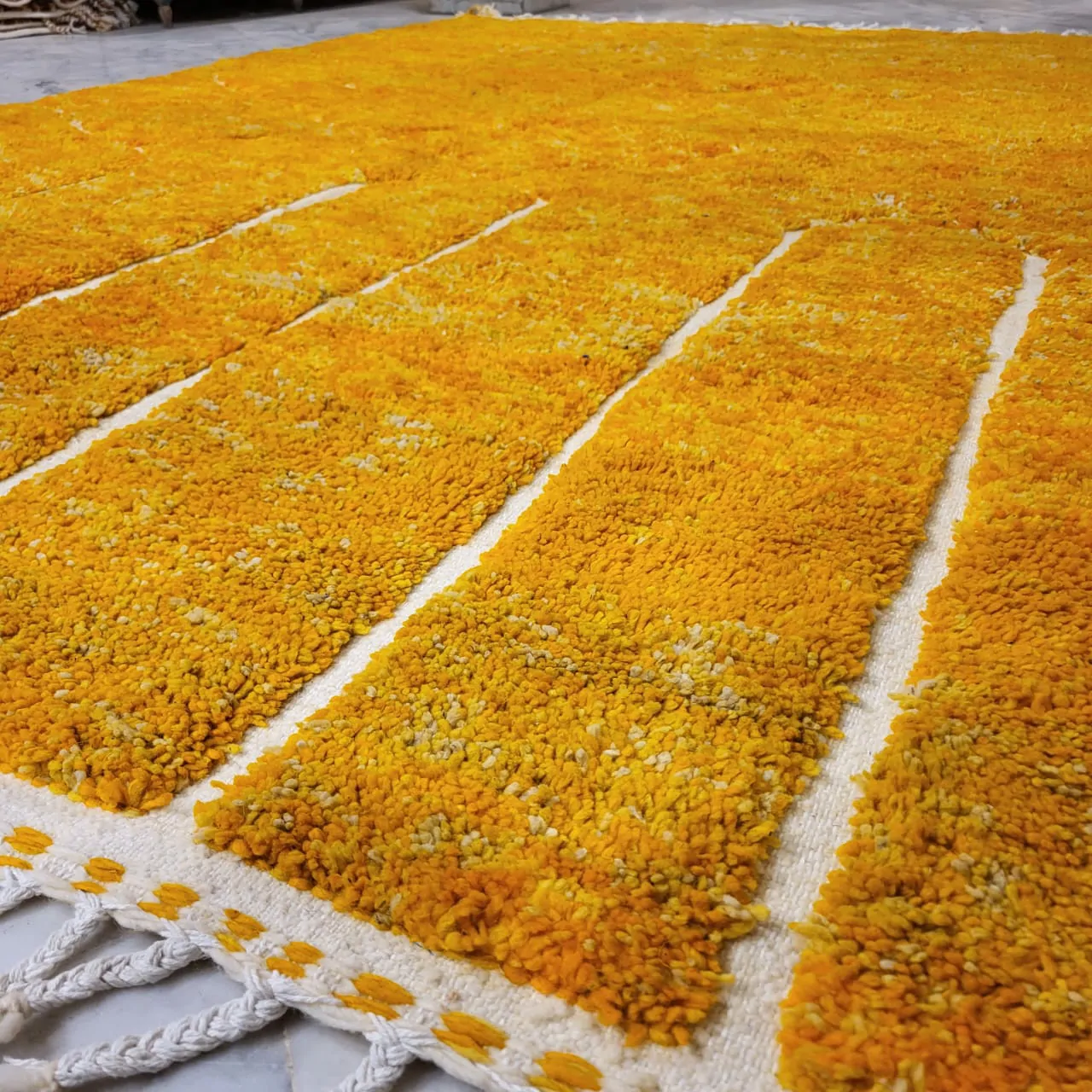 Shag Moroccan Beni Ourain Wool Rug Yellow 7’x11′