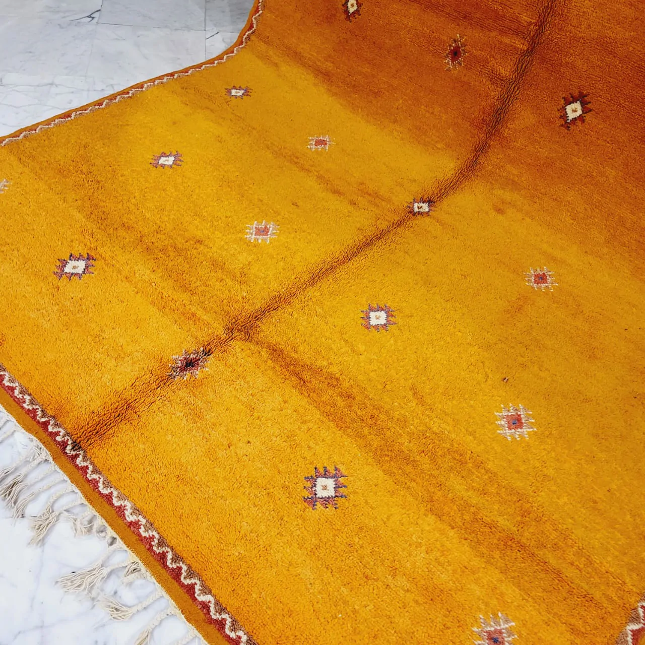 Yellow Shag Beni Ourain Moroccan Rug 7'x11' - Image 9