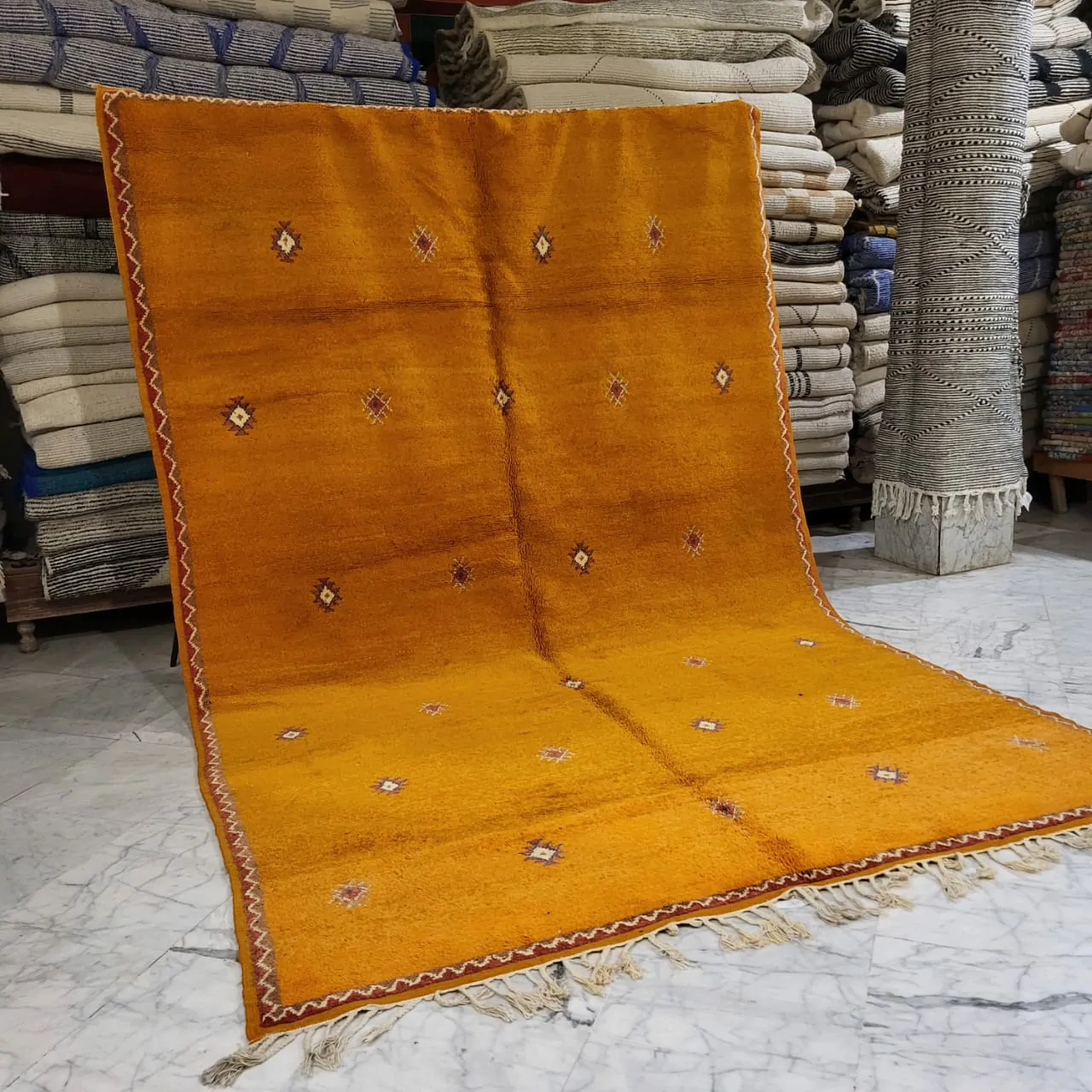 Yellow Shag Beni Ourain Moroccan Rug 7'x11' - Image 10